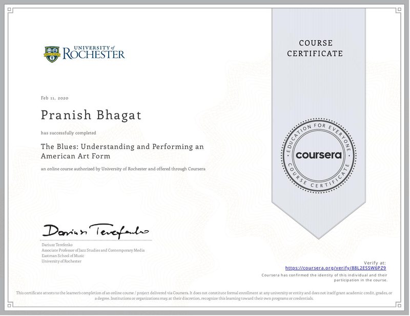 certificate for the blues: understanding and performing an american art form — University of Rochester