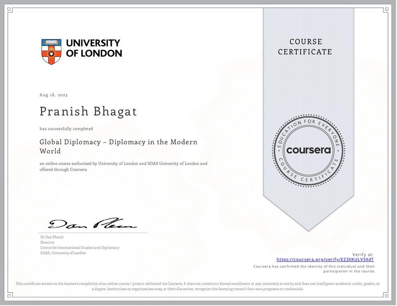 certificate for global diplomacy – diplomacy in the modern world — University of London