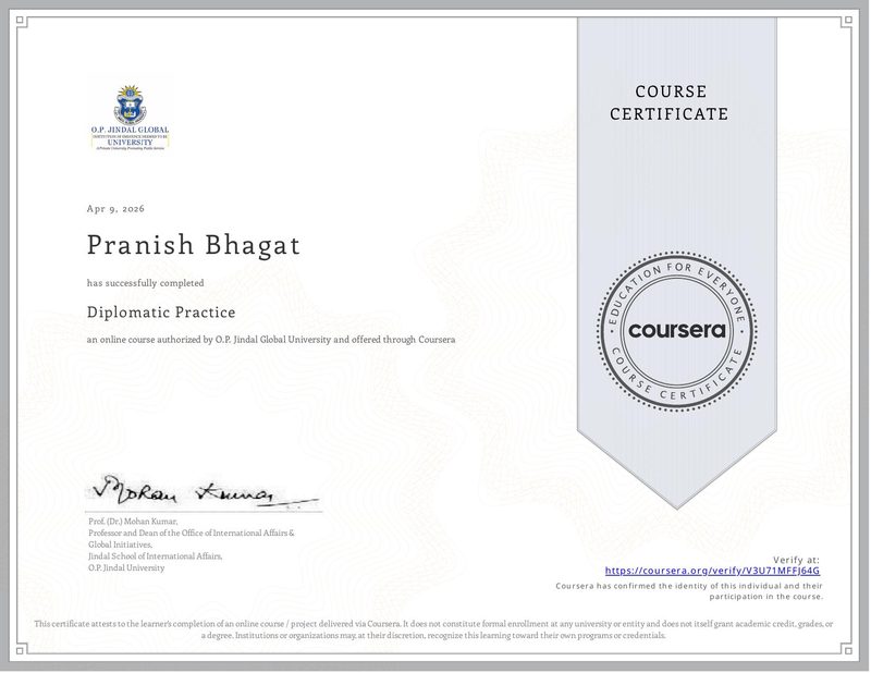 certificate for diplomatic practice — O.P. Jindal Global